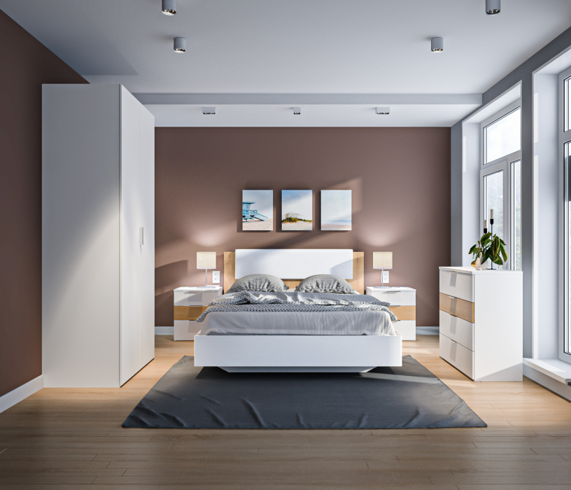 Кровати 160 см, Кровать (1600) Мальта СБ-3270 Белый,Дуб Гамильтон