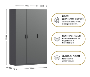 Шкаф трехдверный Макс 1500 мм, вариант №4 (ЛДСП)