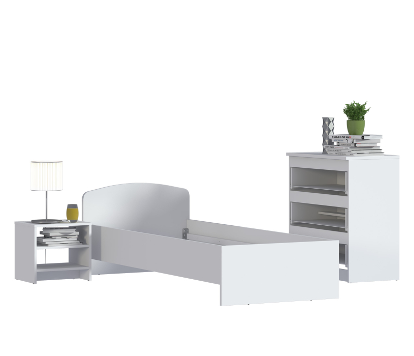 Спальные гарнитуры, Кито набор (кровать+комод+тумба) Белый