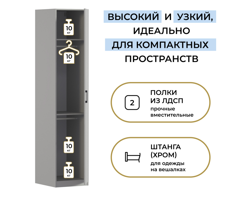 Для одежды, Шкаф однодверный Макс 500 мм, вариант №1 (ЛДСП)