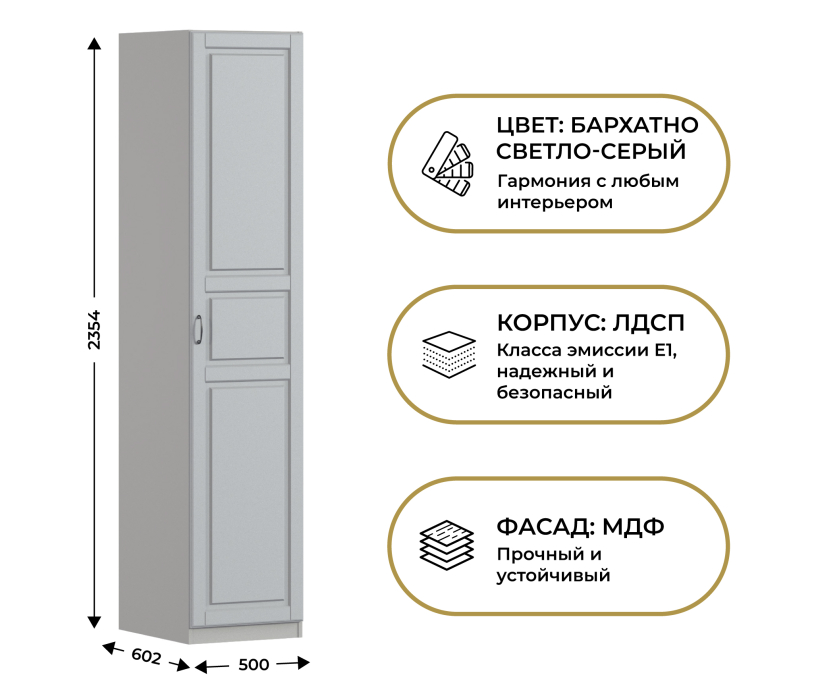 Для одежды, Шкаф однодверный Макс 500 мм, вариант №2 (ЛДСП/МДФ)