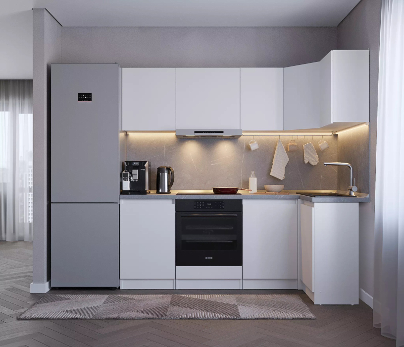 Кухонные гарнитуры, Кухонный гарнитур Леон угловой 210х100 см, белый