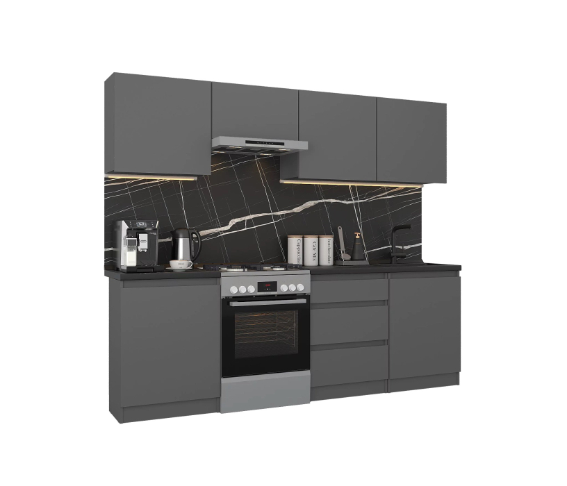 Кухонные гарнитуры, Кухонный гарнитур Леон прямой 240 см, диамант серый