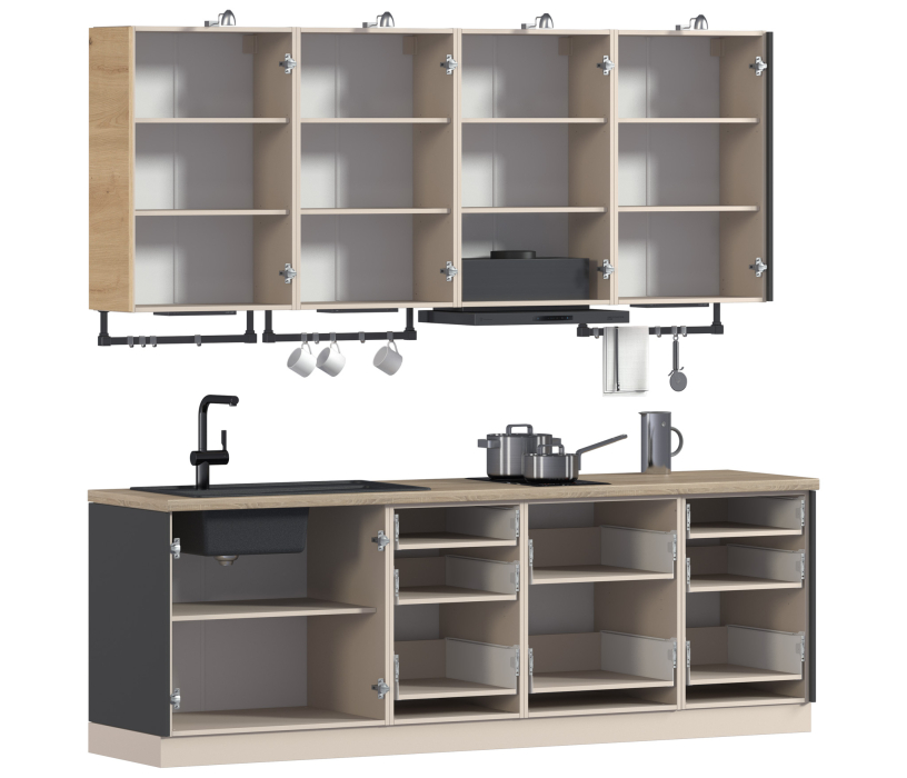 Кухни, Кухонный гарнитур ЛОФТ Регина Песочный/Диамант серый, Дуб дикий 2,4 м