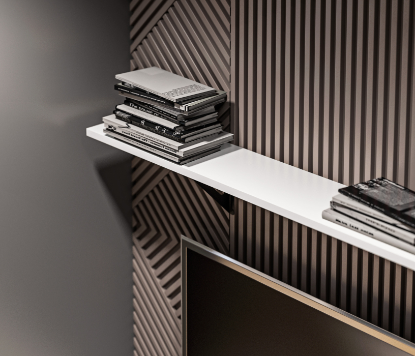 Настенные полки, Твин СБ-3387 Полка Белая 157 см с черным менсолодержателем