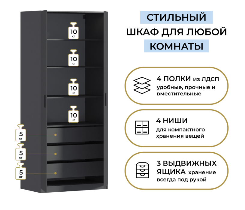 В спальню, Шкаф двухдверный Макс 1000 мм, вариант №5 (ЛДСП)